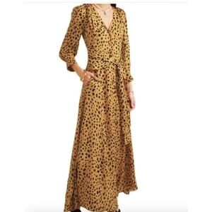 Nicholas Dress Silk Leopard Animal Print Tie Front Long Sleeve Maxi Tan Black 0